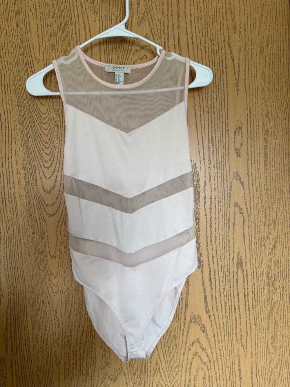 Forever 21 Light Blush Mesh Chevron Bodysuit